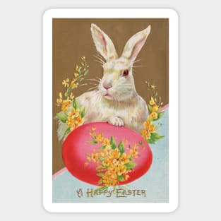 Antique Easter Postcard Rabbit Bunny Pink Egg Flowers Sticker